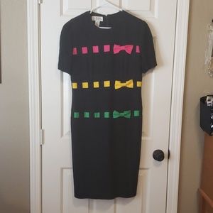 Talbots Black Dress With Colorful Bows Size 12
